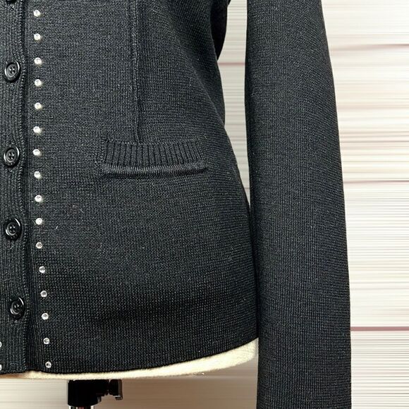 NWOT SONIA RYKIEL Paris Wool Black Rhinestone Trim Button Down Knit Cardigan - Picture 9 of 14